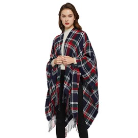 Surblue Elegante bufanda de chal clásica a cuadros abiertos de gran tamaño suave para mujer, Marino, Talla única