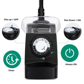 G-Homa 24 Hour Mechanical Outdoor Timer Outlet, Outdoor Timer for Lights, 3-Prong Outdoor Light Timer Waterproof for Home and Garden 15A 1/2HP Heavy Duty, CSA Listed [2 Packs]
