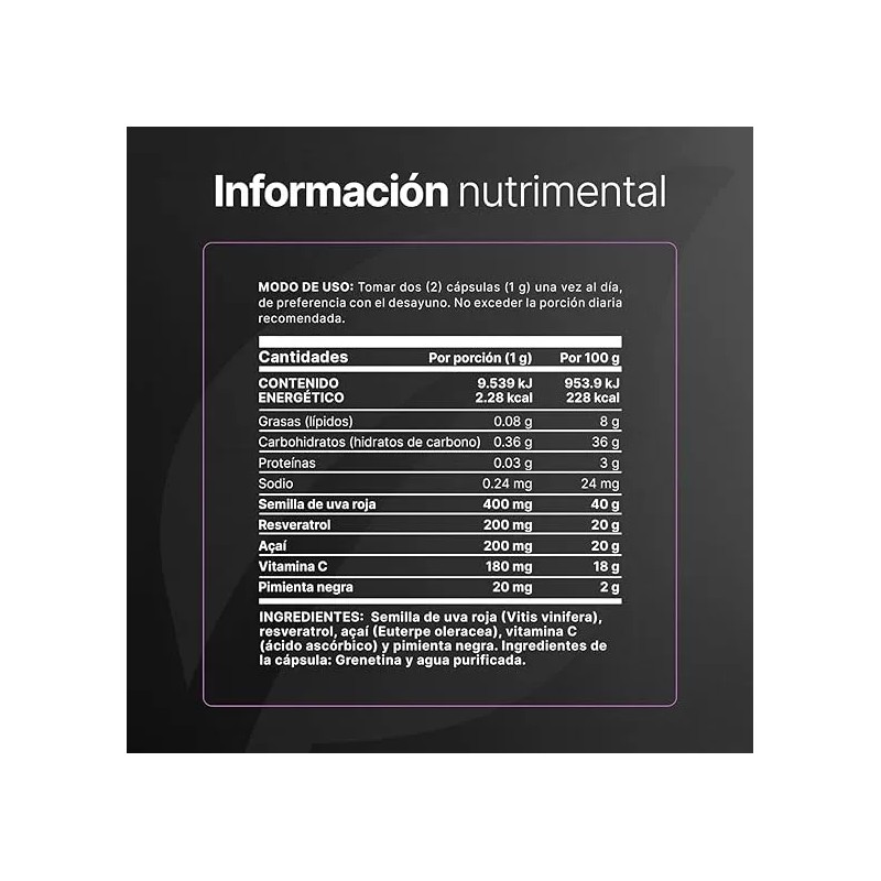 B-Life Resveratrol + Semilla de Uva Roja + Açaí |