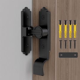 Anobeyi 90 Degree Barn Door Lock, Zinc Alloy Sliding Flip Door Lock Latch, Barn Door Latch with Handle, Small Lock for Barn Door, Bathroom, Garden, Shed Door, Window, Pocket Door (Black - 1pc)