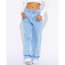 Cicy Bell Women's High Waisted Boyfriend Jeans Baggy Straight Leg Casual Denim Pants Light Blue