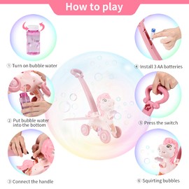 ZAYOR Máquina de burbujas para niños, divertido y lindo caballo con luces musicales, juguete de empuje de verano para playa, jardín, parque, juego de césped, juguetes preescolares, regalos de unicornio de cumpleaños para niñas de 1 a 6 años