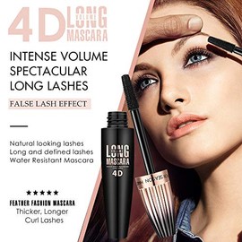 4D Silk Fiber Lash Mascara, Waterproof Long Lasting Mascara Black Volume and Length Natural, Exquisitely Full, Lengthening Thickening Softer Fuller La