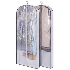 SLEEPING LAMB 60" Gusseted Garment Bags for Closet Storage Clear Dress Bag Hanging Clothes Storage for Long Gowns, Coats, Sweaters, 2 Packs