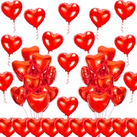 kortes kortes Red Heart Balloons, 50pcs 10inch Foil, Valentine's Day Decoration Kit, Women's Department, Romantic Occasions