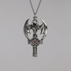 Gothic Dragon Head on Cross with Red Crystal and Pentacle