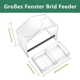 Transparent Bird Feeder for Window Pane, Acrylic Bird House with Suction Cups, Bird Feeder for Wild Birds, Finches, Cardinal and Bluebirds, 21 x 20 x 10 cm