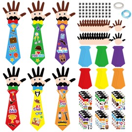 Cinrobiye 72pcs Fathers Day Craft Kits Father’s Day Tie Craft Best Dad Ever DIY Handprint with Stickers for Happy Father's Day Gifts Home School Activities Birthday Party Favors Supplies Decoration