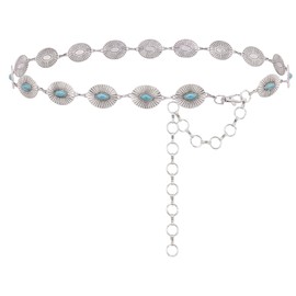 Rustic Couture's Womens Western Cowgirl Chain Belt Rustic Concho Metal Waist Belts Turquoise Cowboy Country Concert Belt Adjustable Boho Outfit RCB-1025TQ