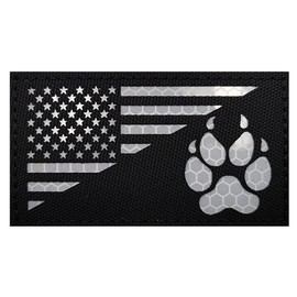 IR Reflective Service Dog Patch US Flag Tactical Dog Paw Patches Vests/Harnesses Fastener Hook & Loop Patch (3.54 * 1.97In- Dog Paw-Black+White)