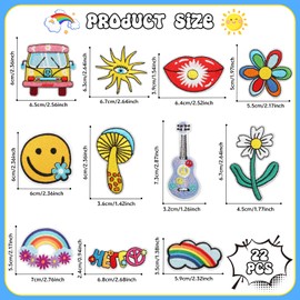 22 piezas de parches termoadhesivos Groovy Hippie para ropa, apliques bordados coloridos retro con arcoíris, flores, ojos, guitarra, paz y amor para mochilas, chaquetas, manualidades DIY