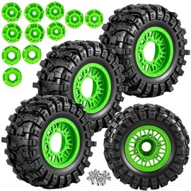 RCMYou Rc Wheels and Tires Set for 1/10 Slash 2WD 4×4 4WD,Senton,Axia1,Redca t,Rc4w d,Detachable Replacement Running on Off-Road Tire,on-Road Tire w/12mm/14mm/17mm Hex,Soft Tires Plastic Rim,Green