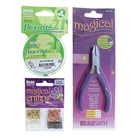 The Beadsmith Magical Crimper Kit - Includes Crimp Forming Pliers, 500 2x2 mm Crimp Tubes in Assorted Colors, and 21-Strand Flex-Rite Wire