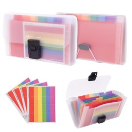 2 Pack Flash Card Holder Rainbow 13 Pockets A6 Accordian File Organiser for Cards, Coupons, Receipt, Tax Item, Mini Ticket Expanding Folders, Expandable Portable Folder