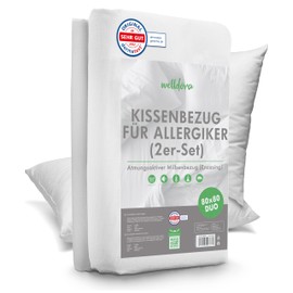 Welldora Set of 2 mite cover pillows, 80 x 80 cm, allergy sufferers, expertly tested, premium encasing 80 x 80 cm with zip, allergy sufferers bed linen