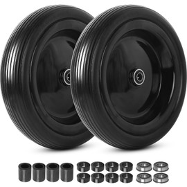AR-PRO 13" Solid Tire Wheels, 4.00-6 Flat-free Tire and Wheel for Wheelbarrow Hand Truck Garden Cart Wagon Yard Trailer Cart, with 1.8"-6.8" Center Hub, 5/8" Bearings extra 3/4" Bearings (2-Pack)