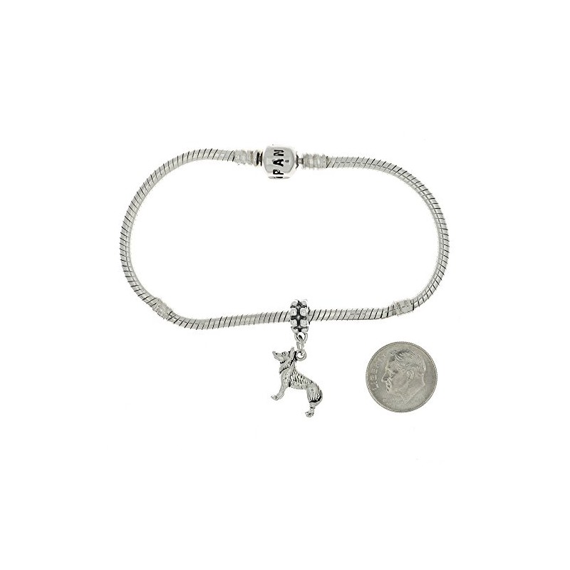 LGU Sterling Silver Oxidized Siberian Husky Dog Dangle Bead Charm