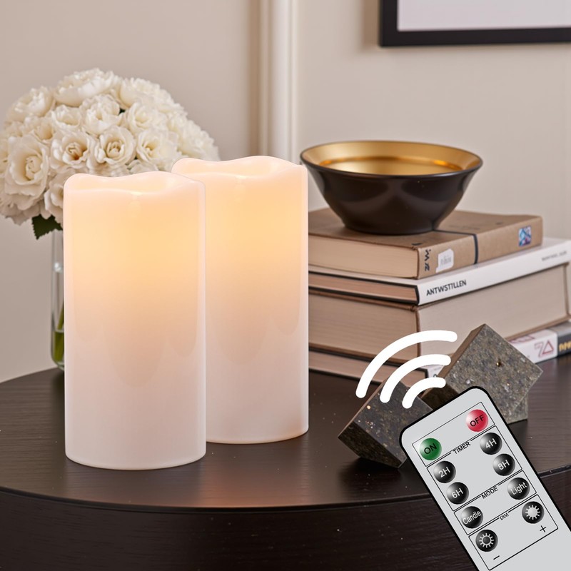 GenSwin Waterproof Outdoor Flameless Candles Battery Operated with Remote Timer,