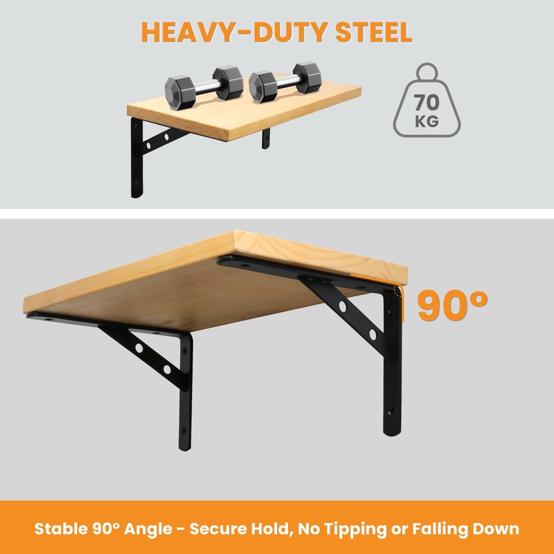 Mooche 2Pcs Shelf Brackets Black, Heavy Duty Stainless Steel Triangle