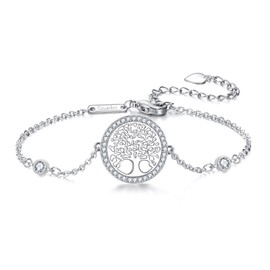 QUADRI Women's Tree of Life Symbol Bracelet with Zirconia - Gift Idea Tree of Life Love Bracelets for Christmas Birthday Valentine's Day - Length 18.30 cm + 2 cm Extensions, Silver