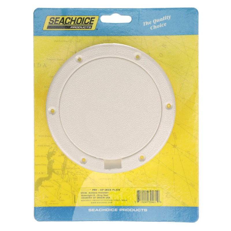 Seachoice White Pry-Up Deck Plate, Watertight, Up to 10-5/8 in.
