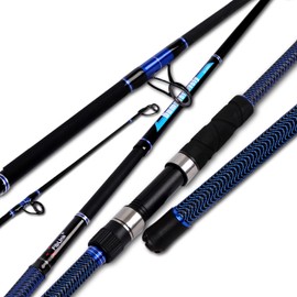 Fiblink Surf Fishing Rod Carbon Surf Spinning Rod Portable Travel 4 Piece Saltwater Beach Blue Surf Rod with SuperPolymer Handle 15'