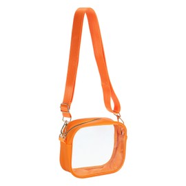 PATIKIL 7.5"x6" Clear Crossbody Bag with Removable Shoulder Strap Stadium Approved PVC Transparent Purse Bag for Sports Events Concerts Festivals Orange
