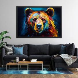 Colorful Bear Canvas Wall Art Modern Wildlife Painting Rustic Cabin Decor Home Art
