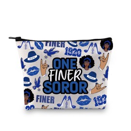 Greek Sorority Paraphernalia Gift Sorority Member Blue And White Zipper Pouch One Finer Soror Makeup Bag Sisterhood Gift for Finer Women (One Finer Bag)