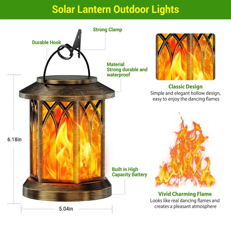 KOOPER 4 Pack Solar Lanterns Outdoor Waterproof, Upgraded Flickering Flame