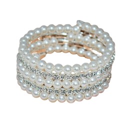 Kysin Chiys Imitition Pearl Stretch Bracelet Multilayer Crystals Rhinestone Pearl Elastic Bangle for Women Girl Wedding Jewelry 1920s Costume - 5 Layer Silver