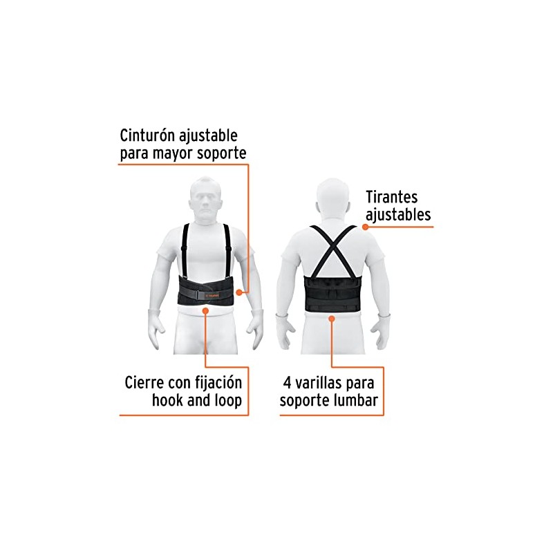Truper FAJA-MX, Faja con tirantes ajustables, tercer cinturón, talla mediana