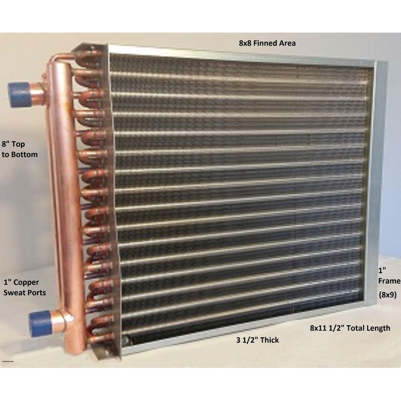 BadgerPipe 8x8 Water to Air Heat Exchanger~~1" Copper Ports w/EZ