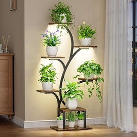 Plant Stand Indoor with Grow Lights, 7 Tiered Indoor Plant Shelf, 49" Corner Plant Stands for Indoor Plants, Metal Plant Flower Display Shelves, Tree-Shaped Plant Rack for Home, Patio, Black