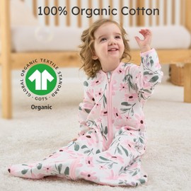 Yoofoss Baby Sleep Sack 0-6 Months Long Sleeve Wearable Blanket Baby 100% Organic Cotton 2-Way Zipper 0.5 Tog Newborn Sleeping Sack, Lightweight(Small)