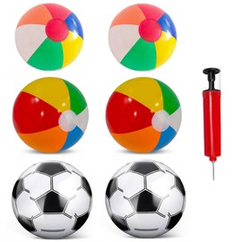 6 PCS Inflatable Ball, Beach Ball, Beach Balls Inflatable, Beach Ball Set with Hand Pump, 6PCS Inflatable Beach Balls for Outdoor Games, Two 30 Cm Rainbow Balls, For Pool Parties and Beach Activities