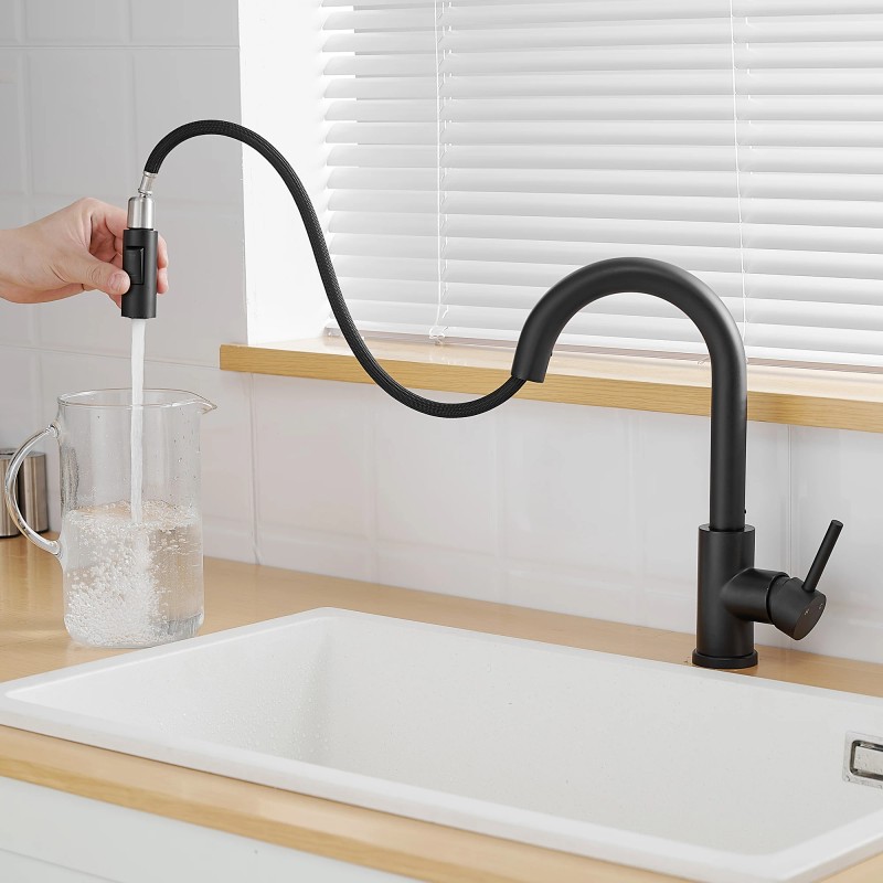 Modern Single Handle Pull Stainless Steel Kitchen Sink Faucet Matte