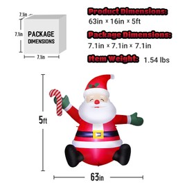 ShinyDec 5FT Christmas Santa Clause Decoration with Candy and LED Lights, Holiday Yard Inflatable Décor for 2021, Red