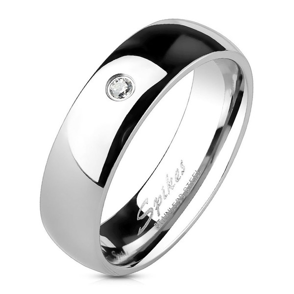 Bungsa Stainless Steel Narrow Ring for Women with Crystal Stone