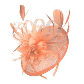 Caprilite Peach Nude Sinamay Disc Saucer Fascinator Hat for Women Weddings Headband