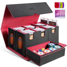 HHZ MTG Commander Deck Box, 7-in-1 Trading Card Storage Box Fit 1500+ Sleeveless Cards for MTG/TCG with 6 Card Dividers, Dice Tray & 4 Card Holders, Waterproof Leather Magnetic MTG Storage Box Red