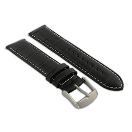 24mm Black & White Genuine Leather Mock Croc Watch Strap Band Mens Crocodile Padded Sandblasted Buckle