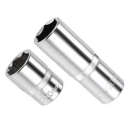 CoCud 6-Point Socket, 1/2" Drive 20mm Deep, Polished Chromed CR-V Metric Deep and Shallow Impact Socket - (Applications: for Ratchet Torque Electric Wrenches Car Repair), 2-Pieces