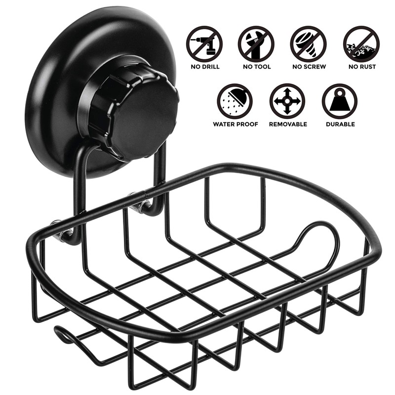 HASKO accessories Suction Soap Dish with Hooks | Powerful Vacuum