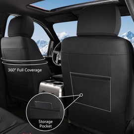 Truckiipa Leather F150 Seat Covers Front Seat Cover Truck Seat Cushion Protector Custom Fit for 2015-2024 Ford F150 SuperCrew, 2017-2024 F250 F350 F450 Super Duty Crew Cab, Front Pair, Black&Red