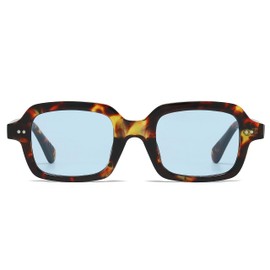 LJCZKA Retro Square Sunglasses for Women Men,Trendy Rectangle Shades Sun Glasses Classic Unisex Shades UV400 Protection (LeopardBlue)