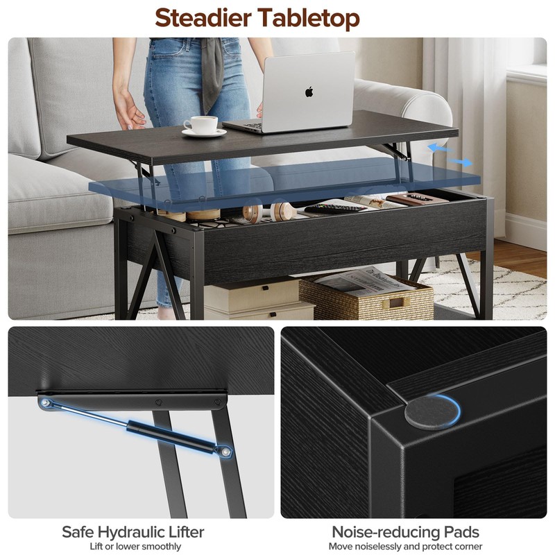 Memobarco Lift Top Coffee Table with Storage Shelf and Hidden