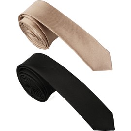 BELLUNO 1.5 inch Super Skinny Ties for Men, Solid Slim Retro Ties, Basic Colors Ultra Thin Ties, Black, Tan