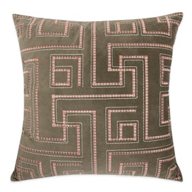 Homey COZY Embroidery Blush Velvet Throw Pillow Cover,Pink Series Coffee Brown with Pink Line Soft Fuzzy Cozy Warm Slik Decorative Square Couch Cushion Pillow Case 20 x 20 Inch, Cover Only