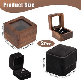 FAINCA Pack of 2 Ring Boxes, 5.5 x 5.5 x 4 cm Wedding Ring Box, Wooden Visual Window Ring Box, Square Ring Box, Wedding Ring Box (Double Slots)